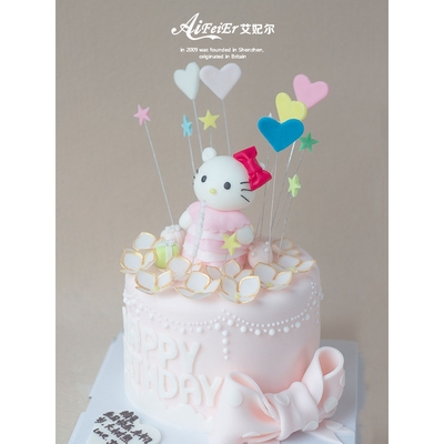 hellokitty猫翻糖蛋糕公主定制卡通儿童生日蛋糕深圳广州同城配送