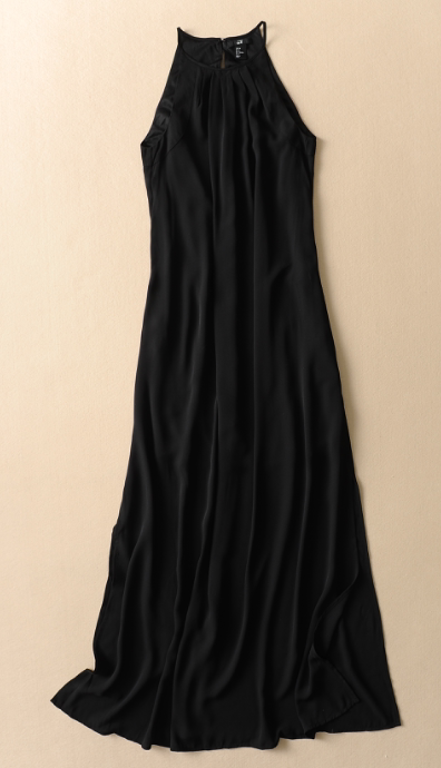 hm正品代购 个性气质黑色雪纺拖地长裙开叉礼服连衣裙沙滩裙