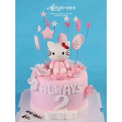 艾妃尔 hellokitty猫翻糖蛋糕 公主创意新鲜生日蛋糕深圳广州速递