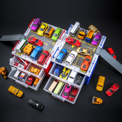 儿童玩具车停车场合金汽车模型迷你车库小汽车套装抽屉盒收纳箱