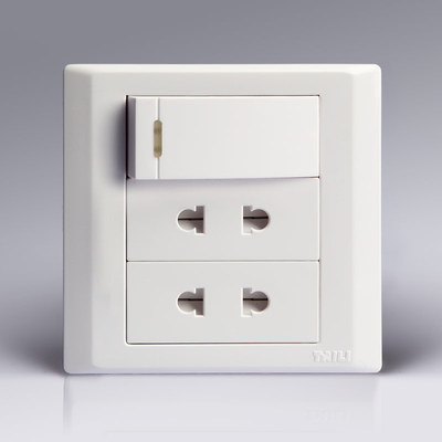 泰力开关插座86型四孔带开关墙壁插座一开四孔 一开二插双孔二孔