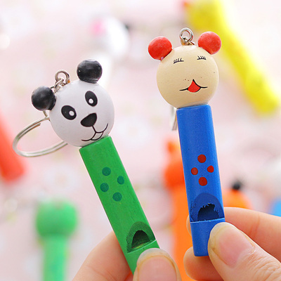 木质卡通带钥匙扣口哨可挂式可爱小动物哨子儿童早教益智玩具批发