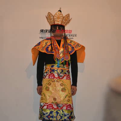 藏传佛教密宗法师修法用 高档五佛冠整套装 五官帽佛衣法衣天衣