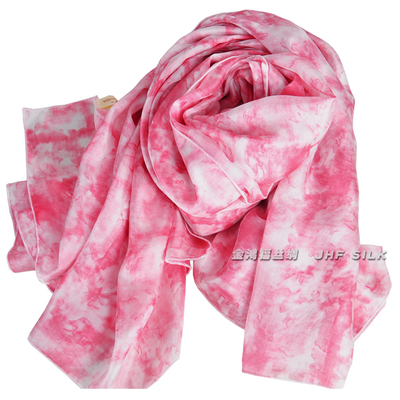 金鸿福欧美风围巾披肩丝巾真丝美丝纺超大沙滩防晒长巾扎染粉红