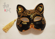 taobao agent 狐狸面具 和风手绘日式玉面妖狐/猫头饰配流苏 COSPLAY道具