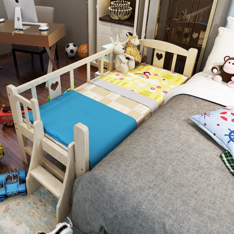 儿童床带护栏大床拼小床床加宽加长实木床拼接床婴幼儿宝宝床定做
