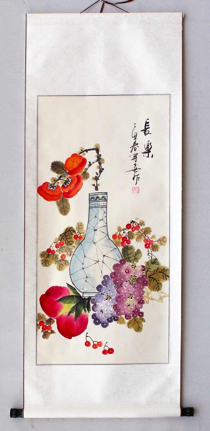 特卖国画字画胡开喜纯手绘真迹花鸟硕果长乐送礼装饰三尺竖轴已裱