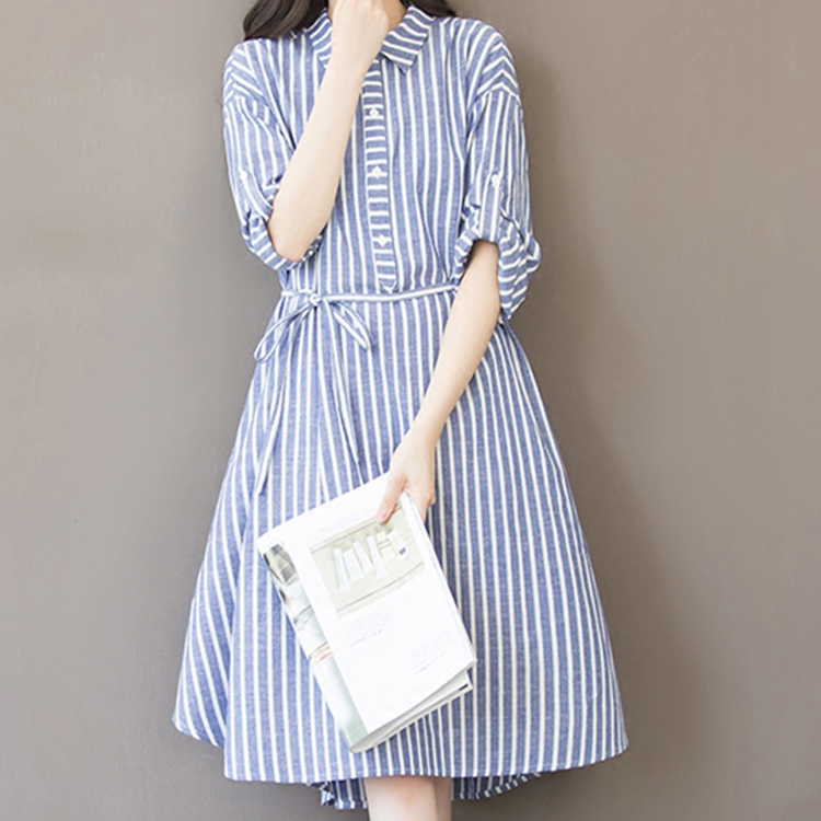 蓝白竖条纹衬衫连衣裙价格_蓝白竖条纹衬衫连
