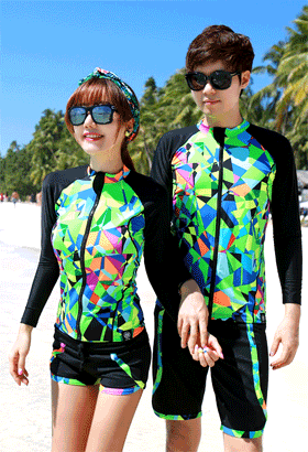 现货韩国代购浮潜男女长袖水母衣冲浪服泳衣拉链套装潜水服1647