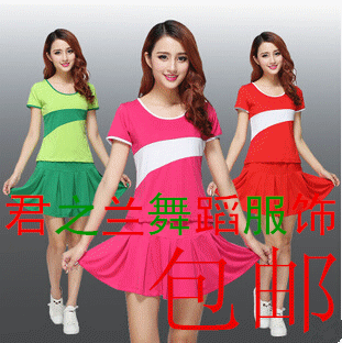 广场舞服装夏季2015新款短裙套装女小苹果舞蹈演出衣服健身跳操服