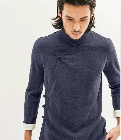 原创设计男装中国风大襟外套斜襟上衣中长款盘扣长衫长袖唐装