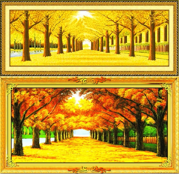 精准印花黄金大道十字绣黄金满地全景三客厅2米新款刺绣风景画锈