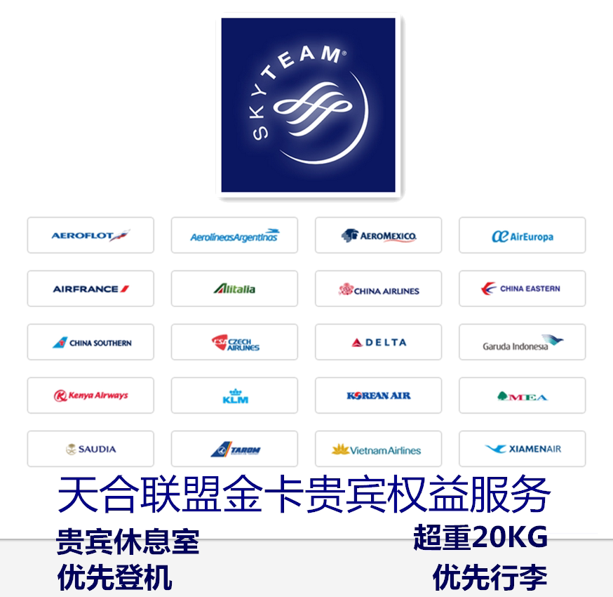 天合联盟超级精英会员卡金卡 东航南航厦航空 机场行李贵宾休息室