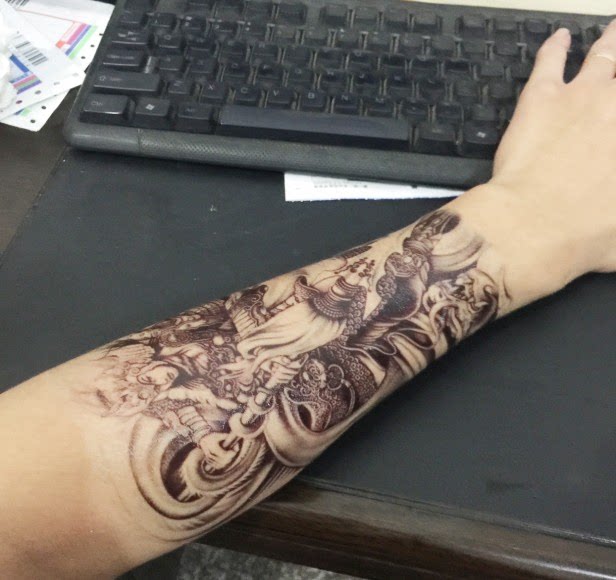 战神赵子龙赵云花臂纹身贴防水男 女逼真刺青图腾 大手臂持久臂