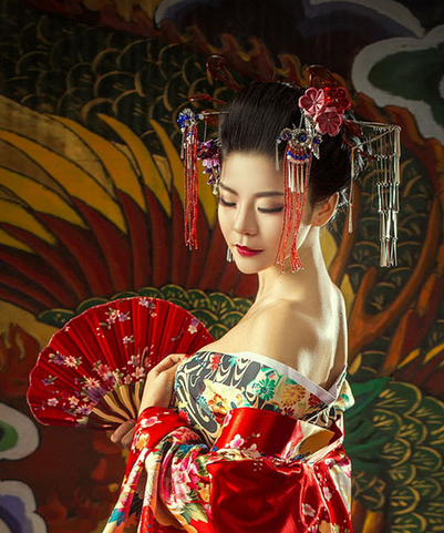 美女折扇刀扇 舞台背景古装摄影道具 日式情侣贝壳扇折扇日本扇d