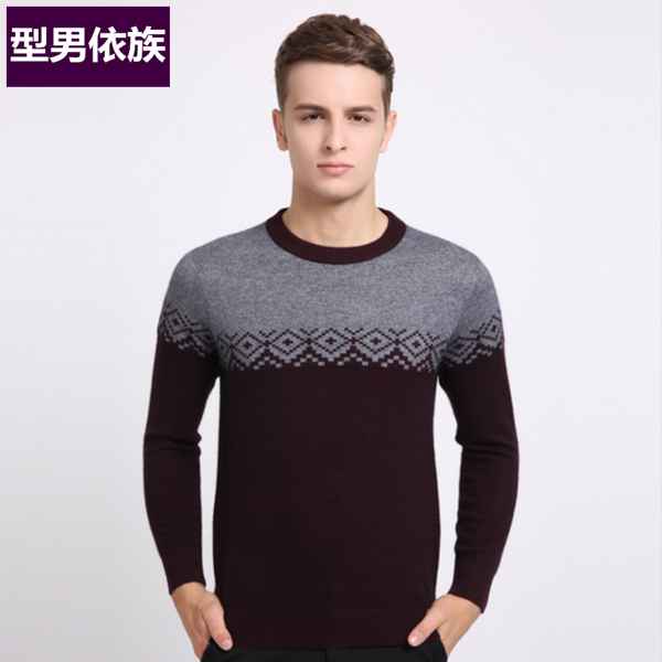 【天天特价】冬季貂绒毛衣男针织衫套头男士羊绒衫圆领加厚羊毛衫