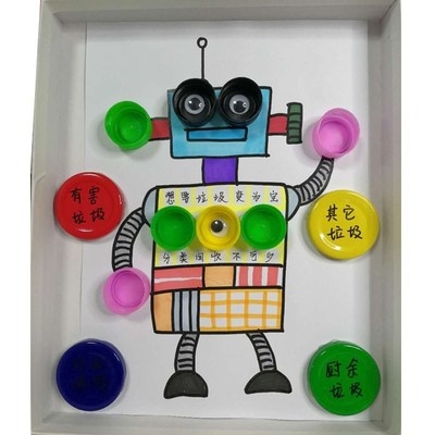 k变画为宝 手工废旧用机器v人瓶盖 垃圾分类 环保 利 废小制作.