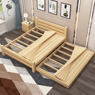 青实年少木床框架结构儿童床母子床带拖床架子床加固推拉床宝宝