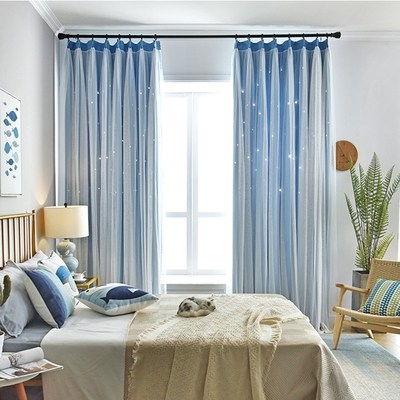 窗帘两层纱遮光卧室双层布u加纱带纱分开落地窗帘ins风格小众潮