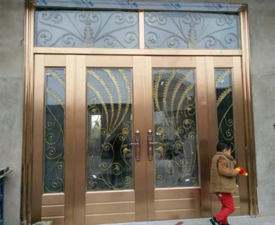 304不锈钢门防盗进户门定x做农村庭院客厅四开子母玻璃大门.