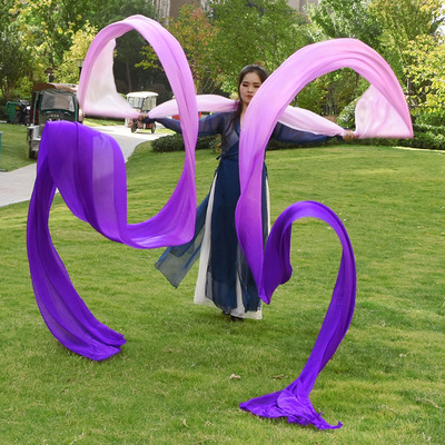 舞蹈用长稠彩绸带棒李玉刚飞天舞长绸可定k制电力纺敦煌舞真丝彩