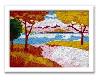 带数字风景纸浆画套装创意立体装饰泥f画木板diy手工画黏土画成.
