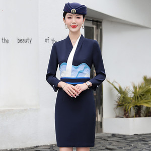 空姐制服职业工装中式旗袍连衣裙礼仪小姐修身售楼部前台工作服女