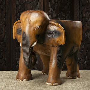 泰国创意实木雕个性小象蹲可爱型儿童凳换鞋凳原木板凳木墩子摆件