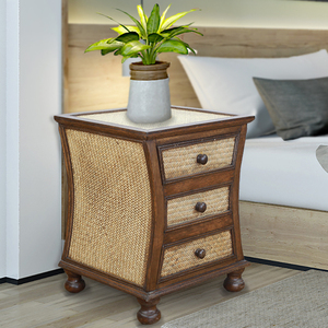 东南亚风格床头柜藤编收纳储物柜子泰式复古床边小柜子实木抽屉柜