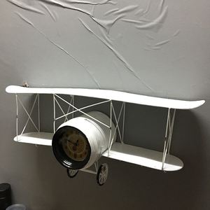 。美式复古飞机模型置物架壁饰壁挂螺旋桨挂钩钟表创意铁艺墙壁装