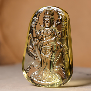 天然黄水晶如意轮观音吊坠男士女款项链六臂观音菩萨佛像转运挂件