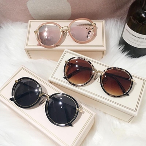 粉色圆形复古墨镜2019新款潮女小脸款ins小号小框太阳镜豹纹边框