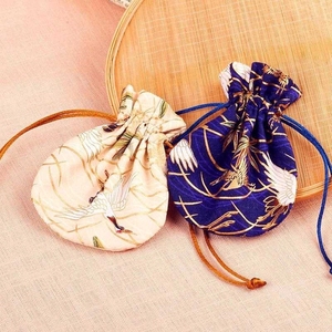 荷包钱袋抽绳腰圆荷包中式香袋汉服零钱包s54 金色云鹤简约【不配