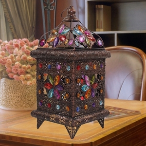 高档高档欧式英伦手提复古台灯 精致镂空铁艺装饰咖啡厅灯 阅读吧