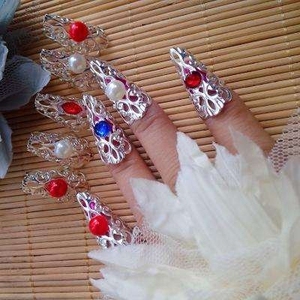 高档仿半妖倾城金银色同款指套新款后宫戒指护甲套古装指甲指环手