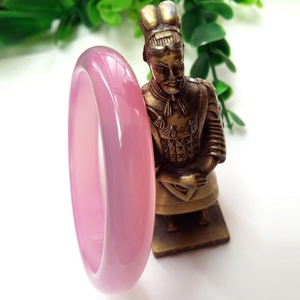 高档西安天然冰花芙蓉玉手镯粉红水晶玛瑙玉髓蓝田玉手环冰种女款