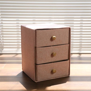 云佳zaka棉麻风布艺三层抽屉三层三抽收纳盒桌面收纳抽屉杂物收纳
