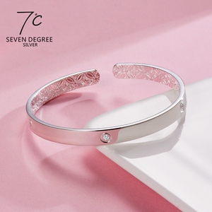 高档七度银饰7℃纯银手镯女森系日韩版简约时尚开口手环闺蜜学生