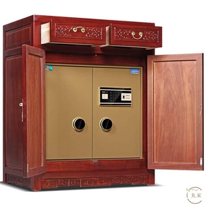 虎牌保险柜老榆木实木床头柜式大型对开门防盗保管箱家用电子密码
