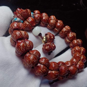 精品滴血莲花菩提子手串男女文玩手持念珠镂空雕刻单颗牛血红