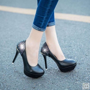 瓢鞋女春高跟圆头工作