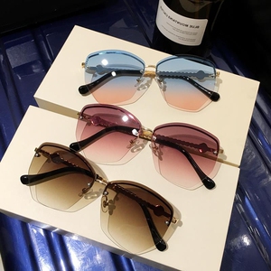 个性设计无边框仿珍珠子渐变色眼镜女韩版潮太阳镜多边形时尚墨镜