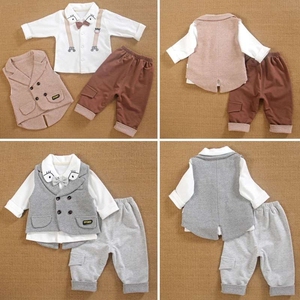 男宝宝春装套装洋气0-1一岁半婴儿衣服春秋装帅气2外出西装三件套