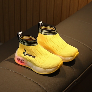 亮灯网鞋3幼儿袜子鞋4秋季1-6岁小孩子2发光男童高帮运动鞋5闪光6