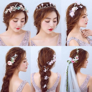 儿童拍照新娘头饰花朵发型新婚红色婚纱结婚大气简约2017饰品头饰