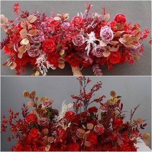 新款婚庆道具婚礼高端高枝花排路引花地排装饰布置大红色长条绢花