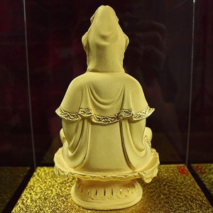 高档工艺装饰品供奉镀金黄金南海坐莲观音菩萨佛像绒沙金摆件家用