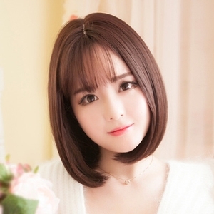 高档高档假发女空气刘海中分网红抖音齐肩短发全头套圆脸大脸波波