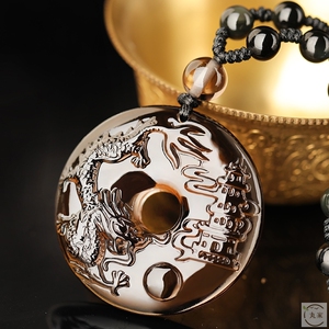 吉祥物吊坠项链飞龙添贵黑曜石生肖龙龙形龙型带龙的饰品