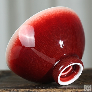 郎红釉茶杯全手工单杯 景德镇功夫茶具个人品茗杯主人杯鸡心杯